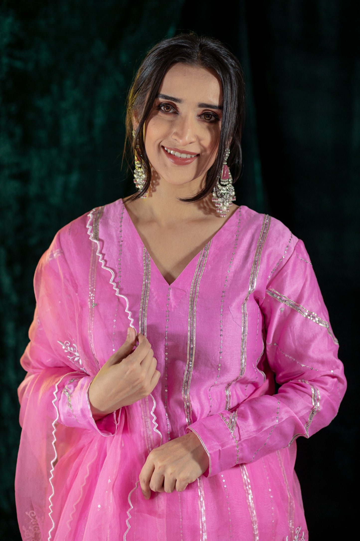 Pink Gota Lines Kurta Set