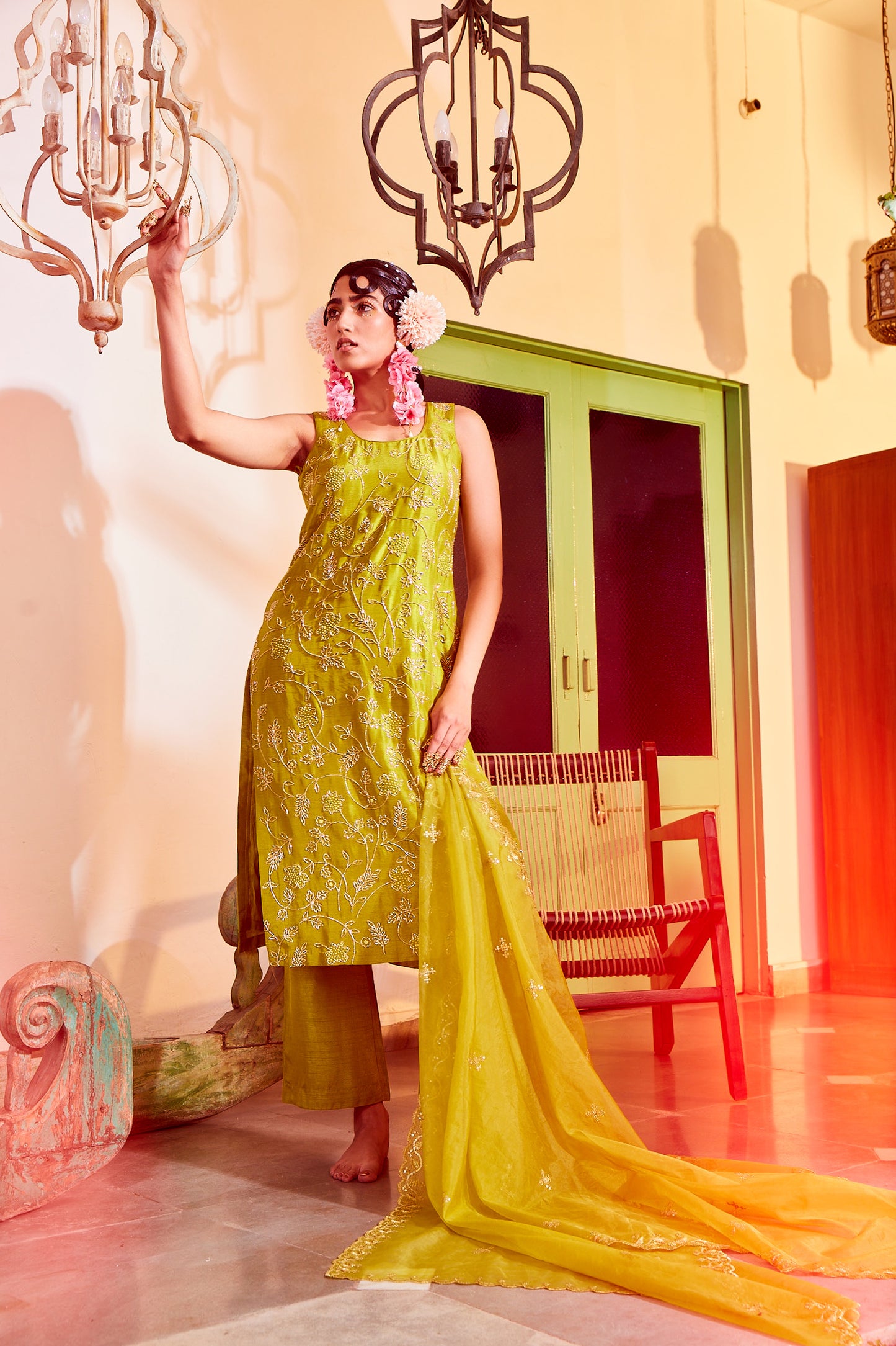 Green Straight Kurta Pants