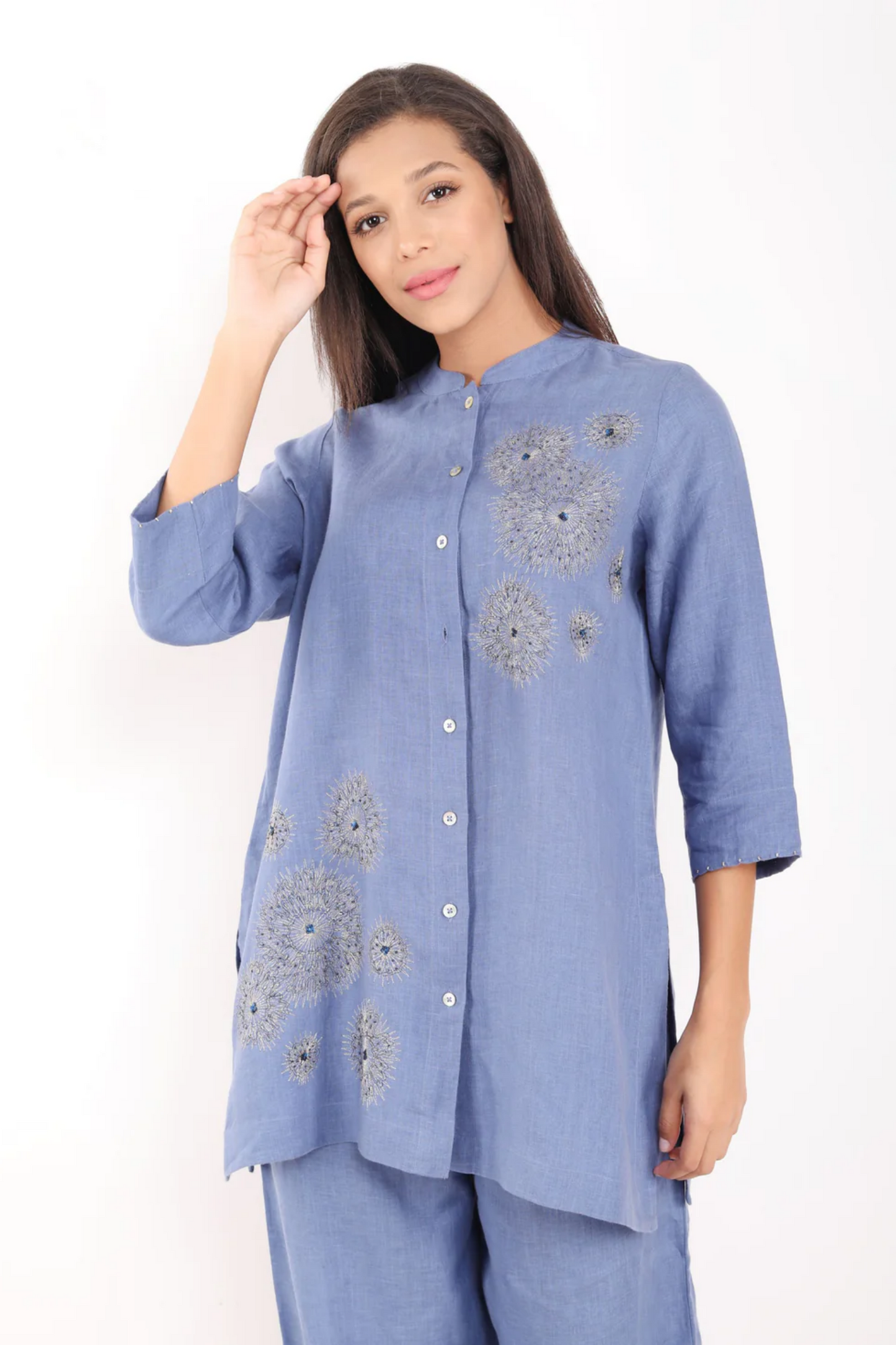 Blue Zari Emboridered Shirt