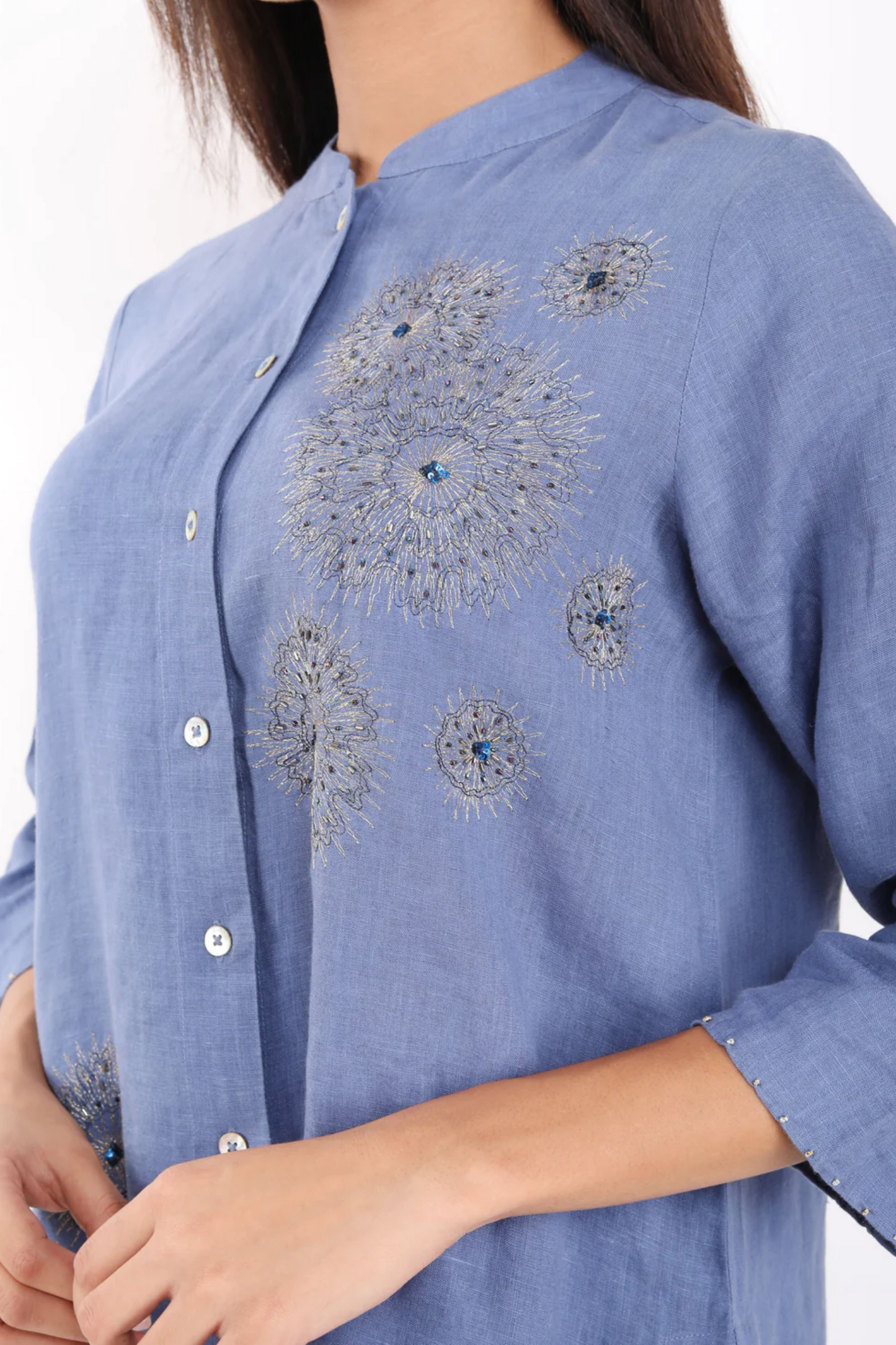 Blue Zari Emboridered Shirt