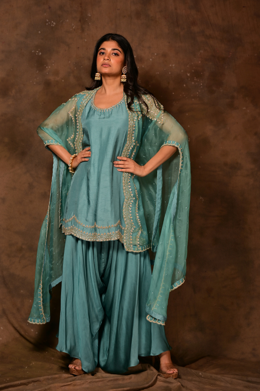 Inara Turquoise Sharara Set