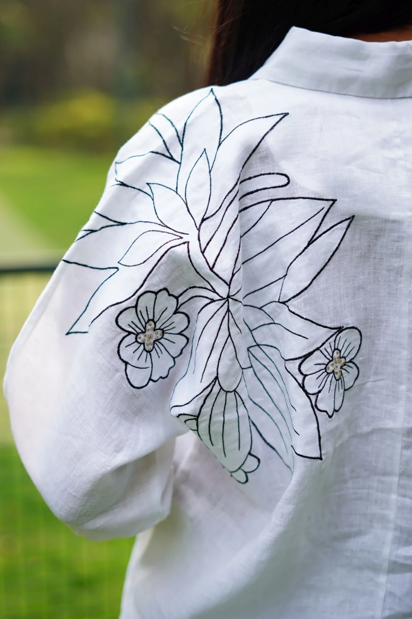 White Floral Embroidery Shirt