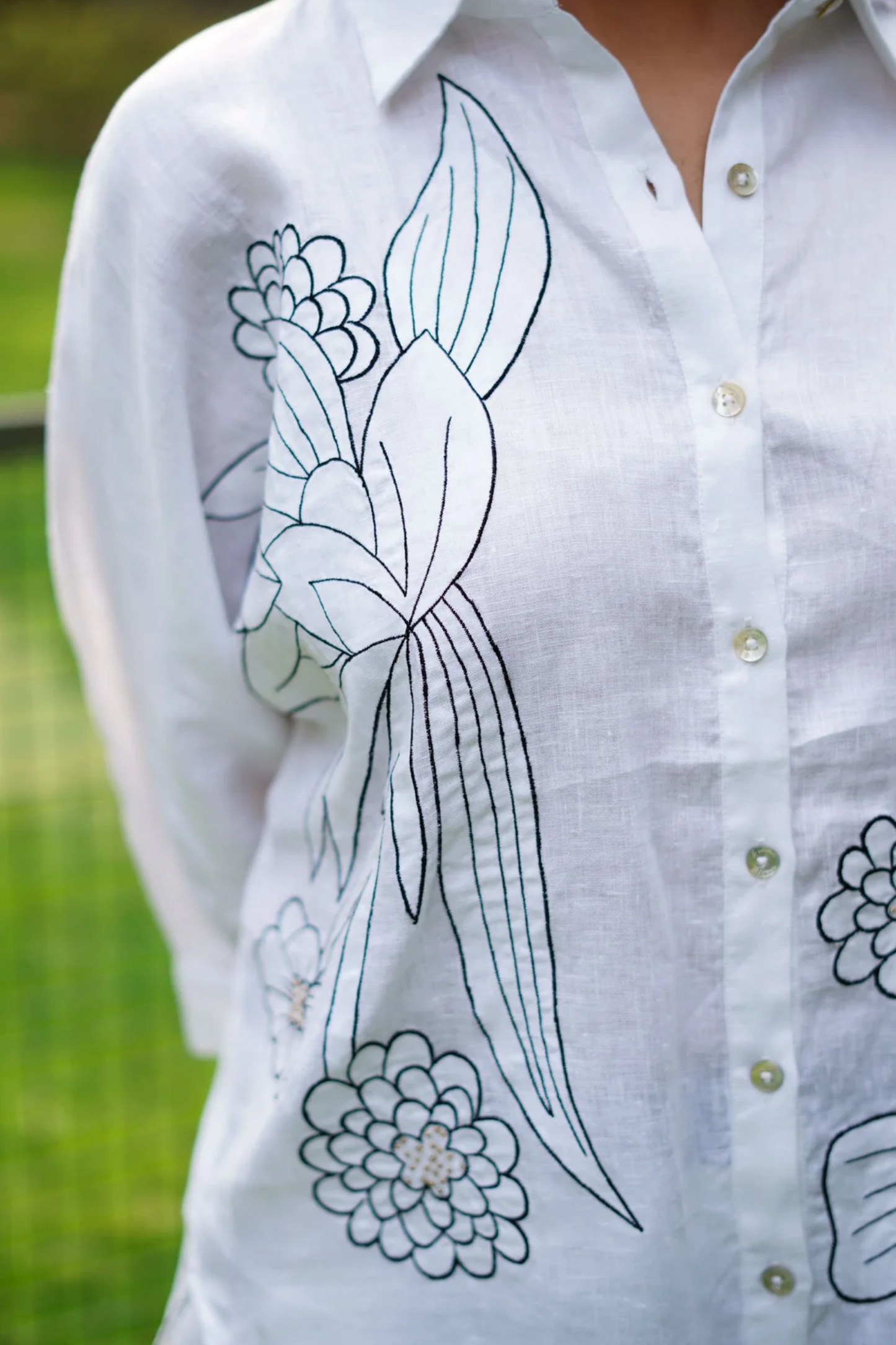 White Floral Embroidery Shirt