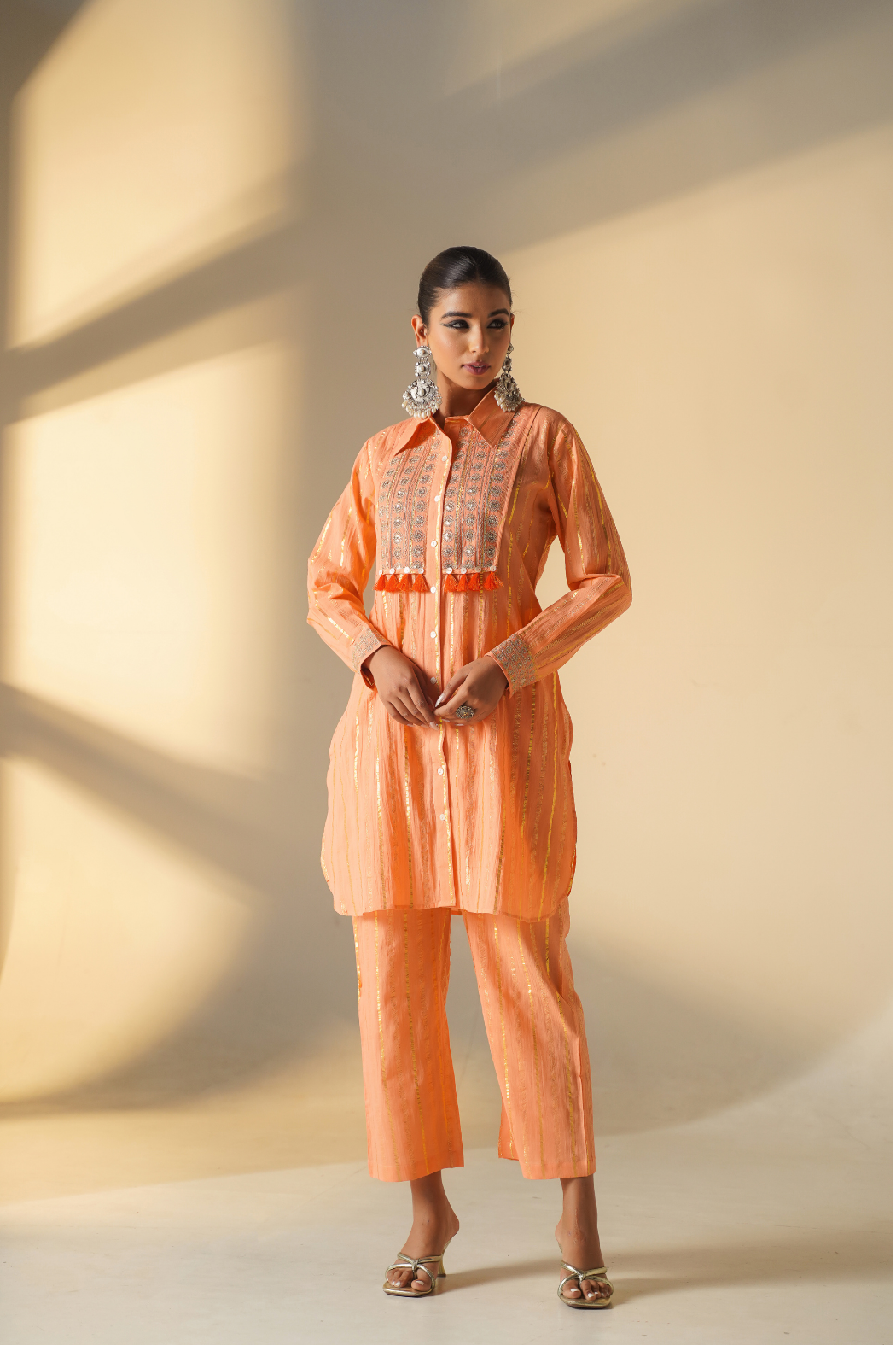 Peach Lurex Co-ord Set with Collar