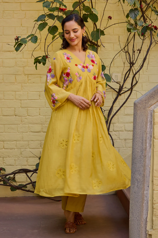 Ehsaas Kalidar Mustard Suit Set