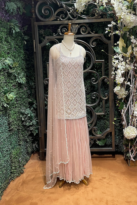 Pastel Peach Embroidered Sleeveless Sharara Set