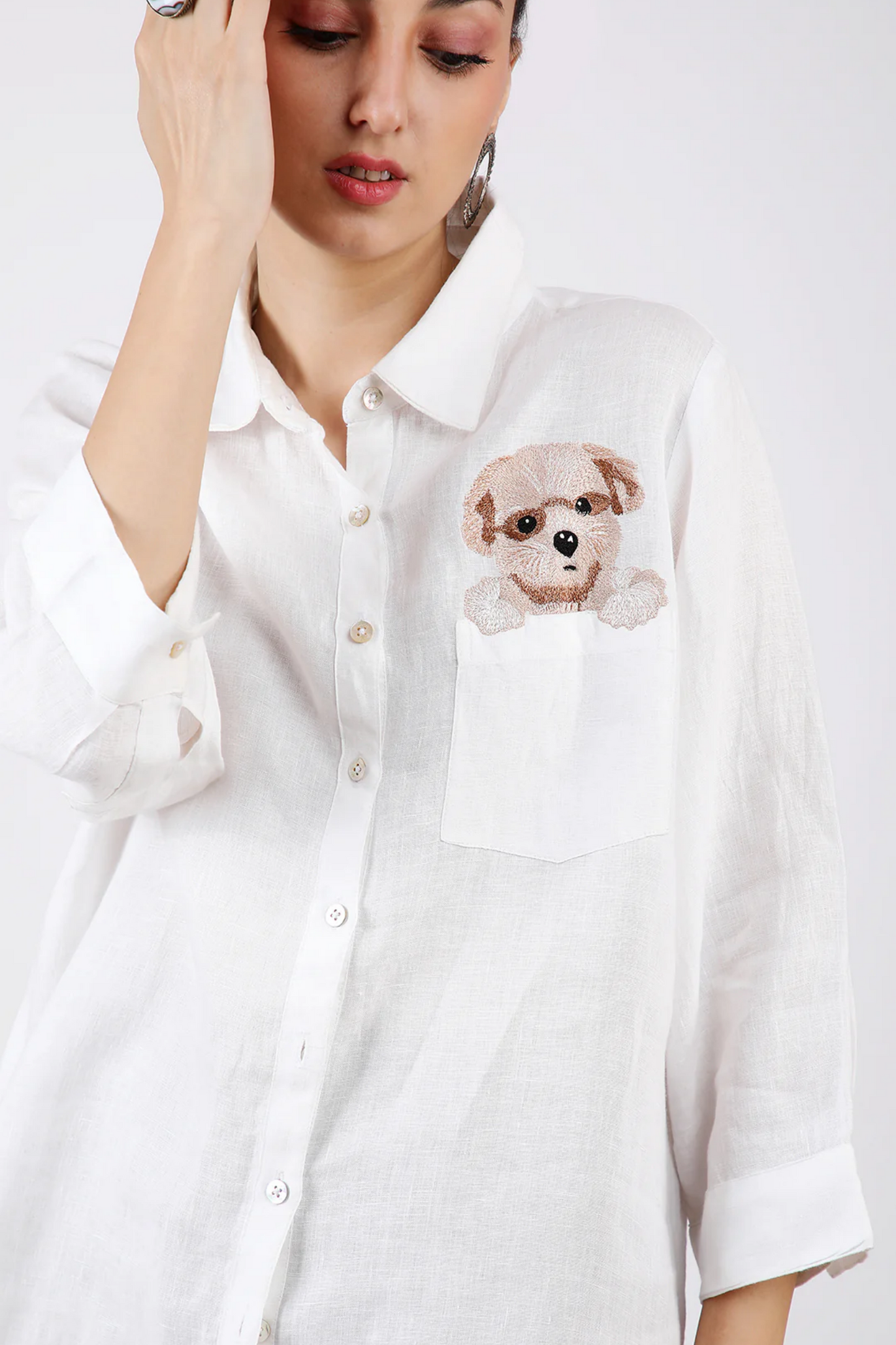 Ivory Dog Embroidery Lounge Shirt