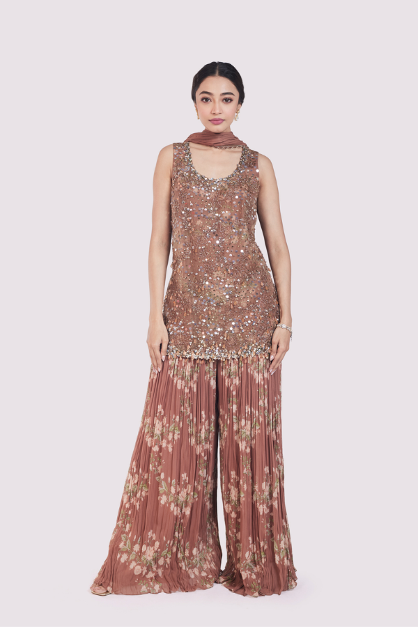 Crystal Brown Geogette Sharara Set