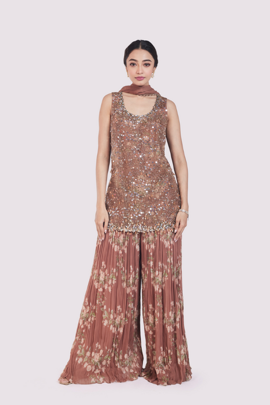 Crystal Brown Geogette Sharara Set