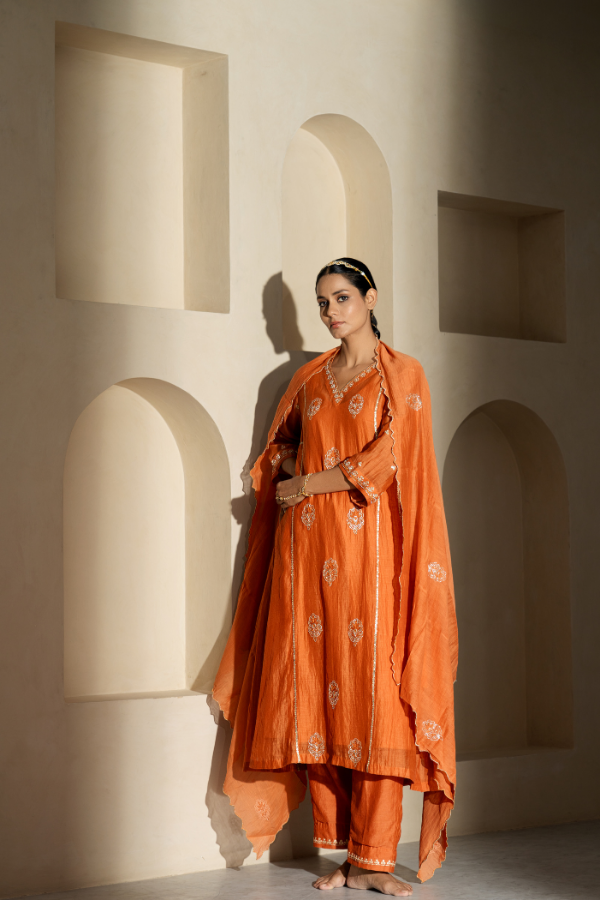 Orange Gotta Patti  & Dabka Mulchanderi Kurta Set