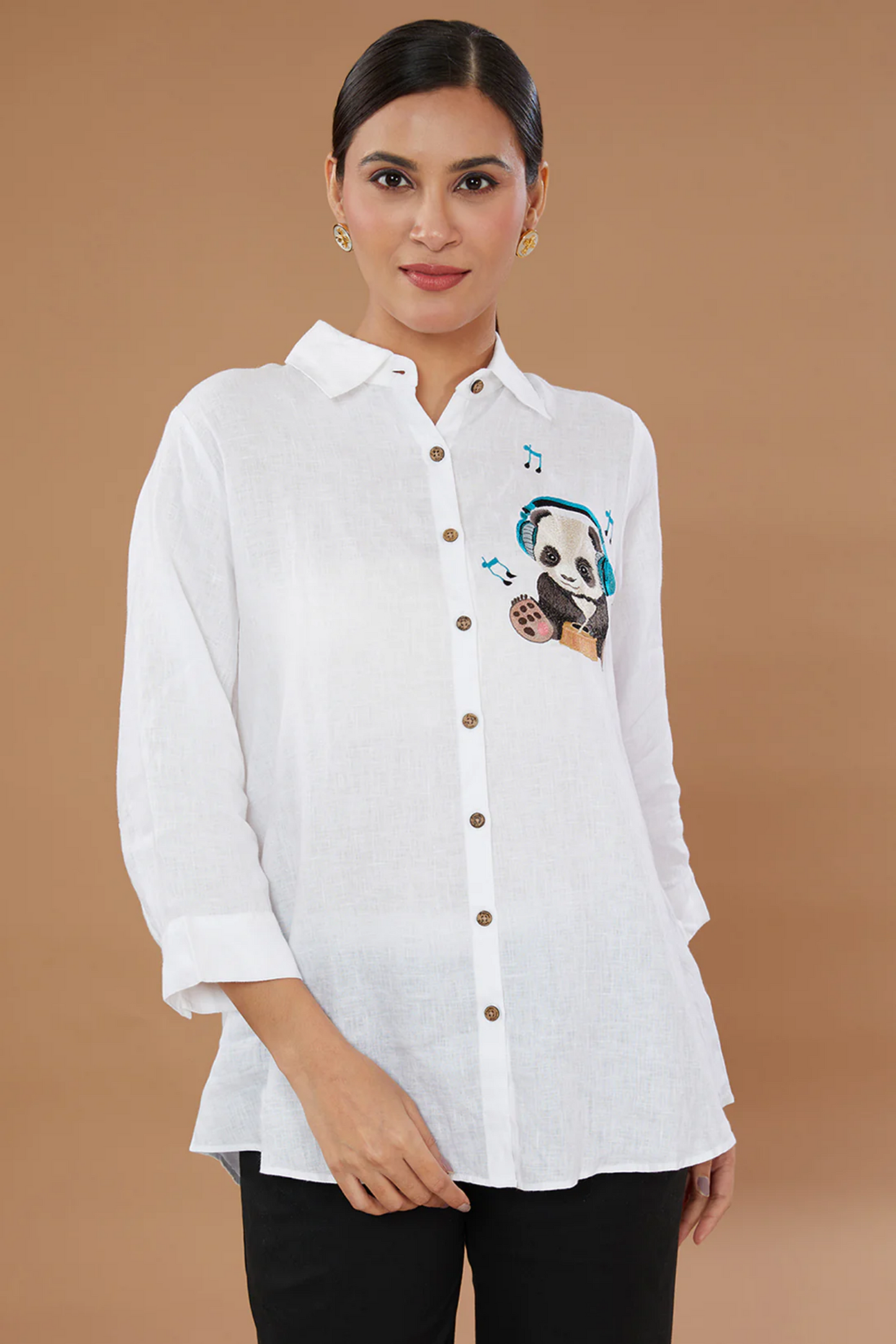 White Panda Emboridered Shirt