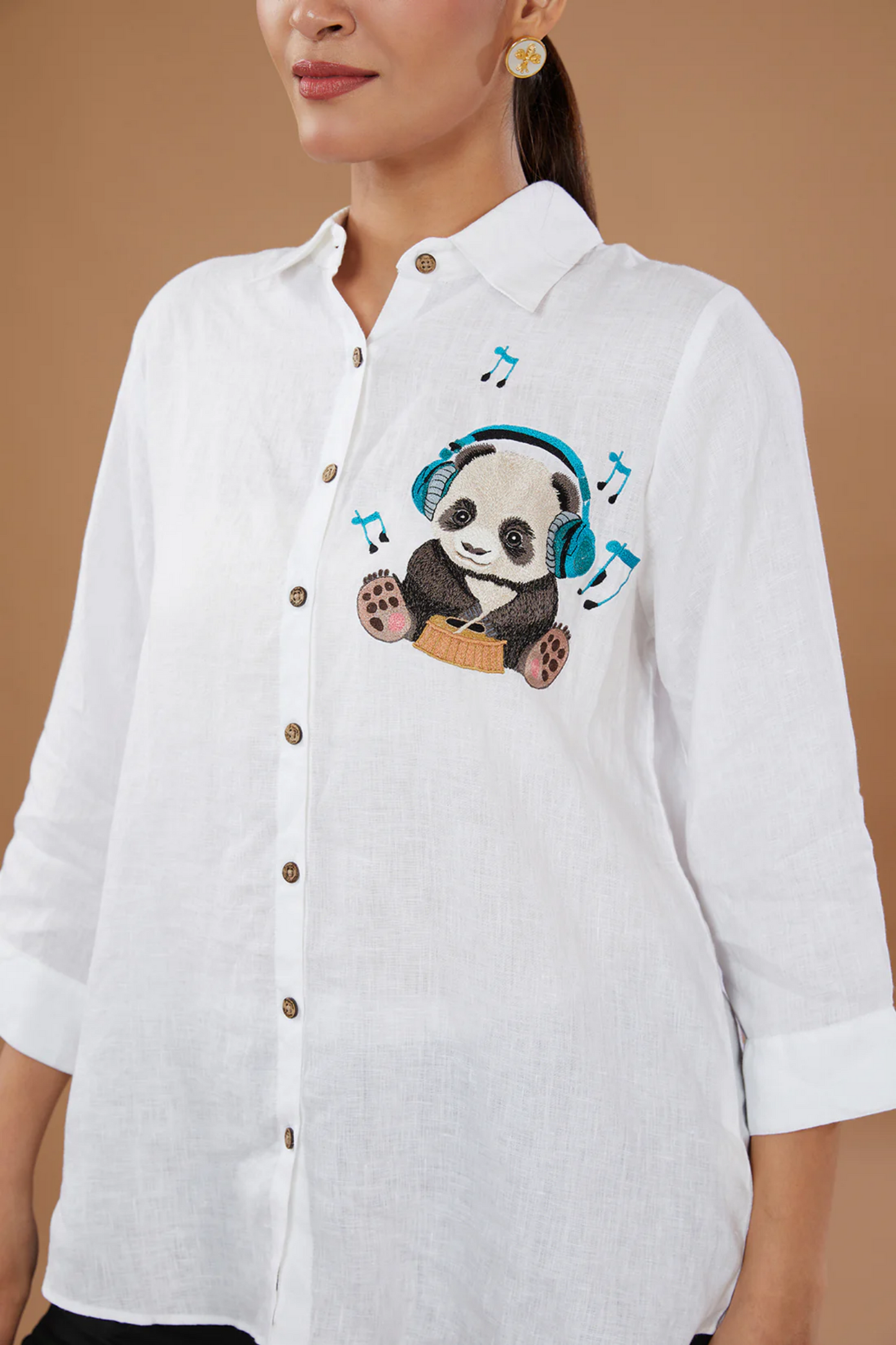 White Panda Emboridered Shirt