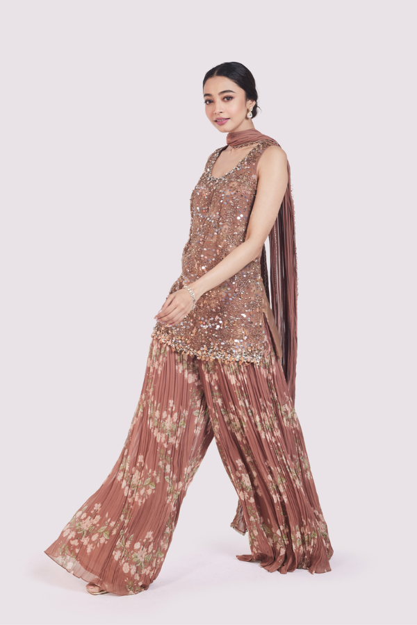 Crystal Brown Geogette Sharara Set