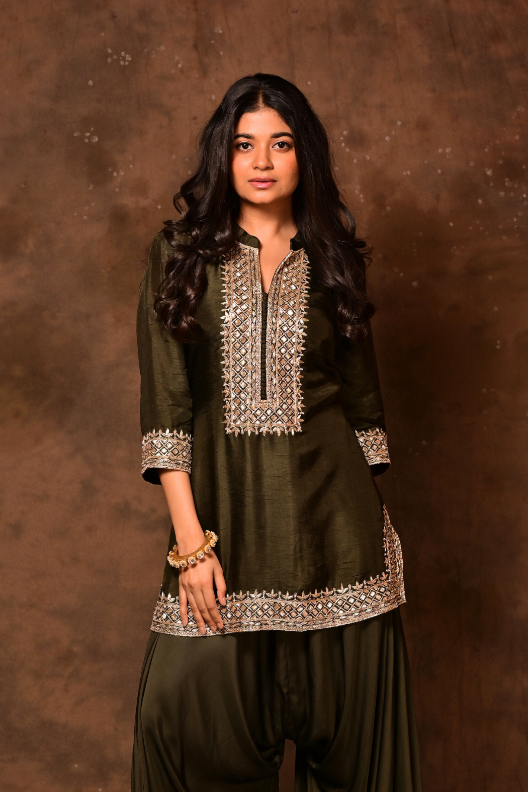 Olive Zardozi Short Kurta & Plazzo Set