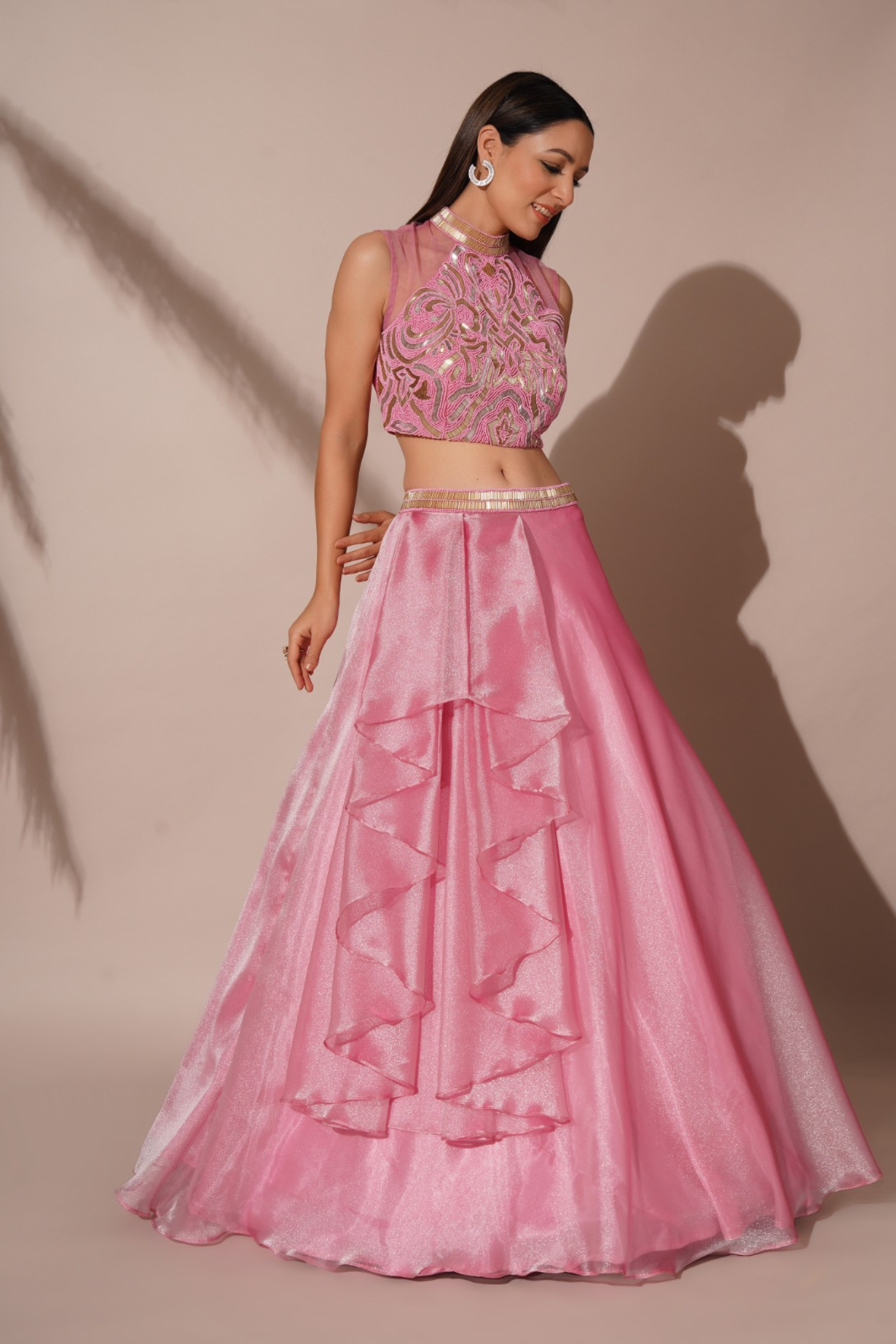 Beads Embroidered Pink Lehenga Set