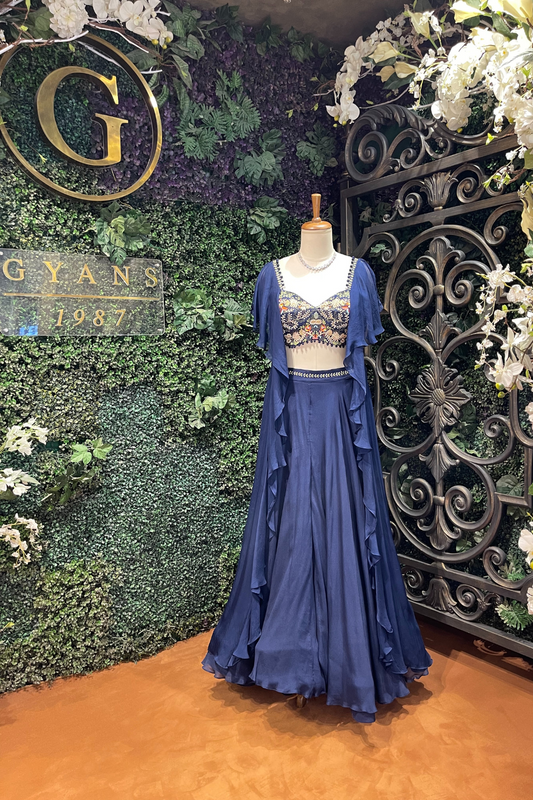 Navy Blue Ruffle Lehenga Set