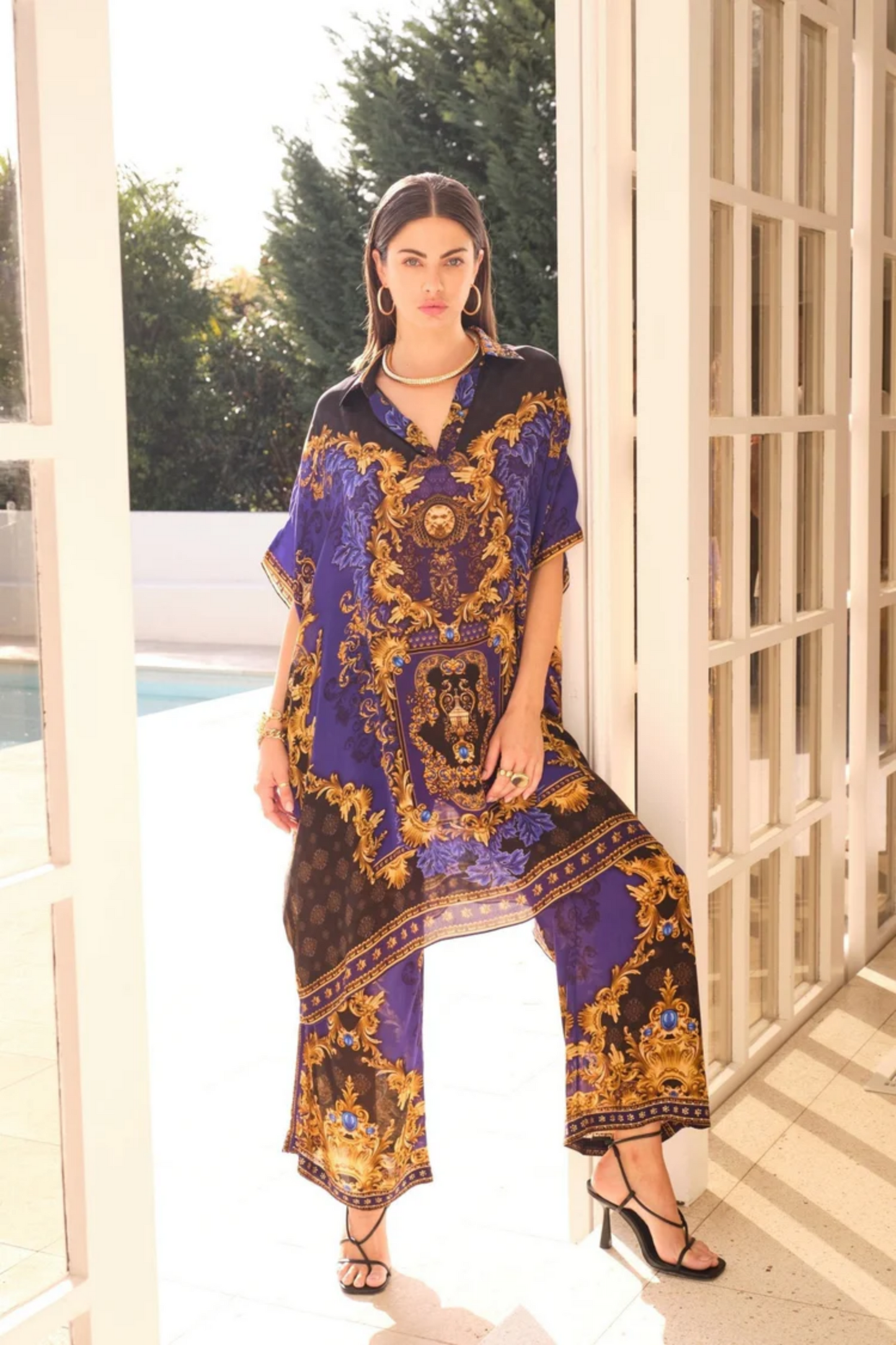 EMPRESS MIDI COLLAR KAFTAN WITH PALAZZO