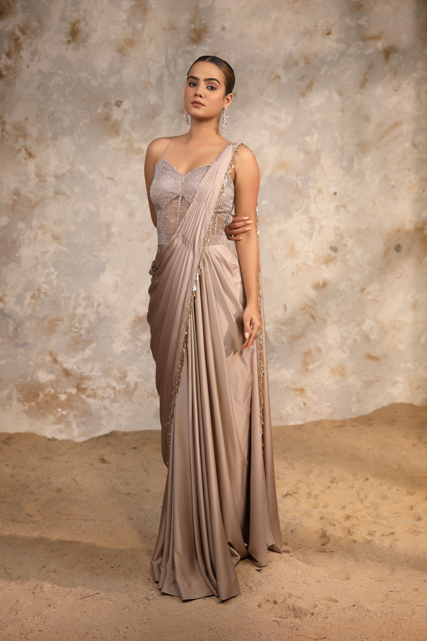 Champagne Gold Saree Corset Gown