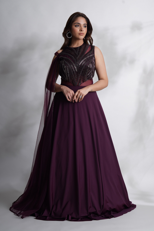 Sequins Embellished Purple Gown