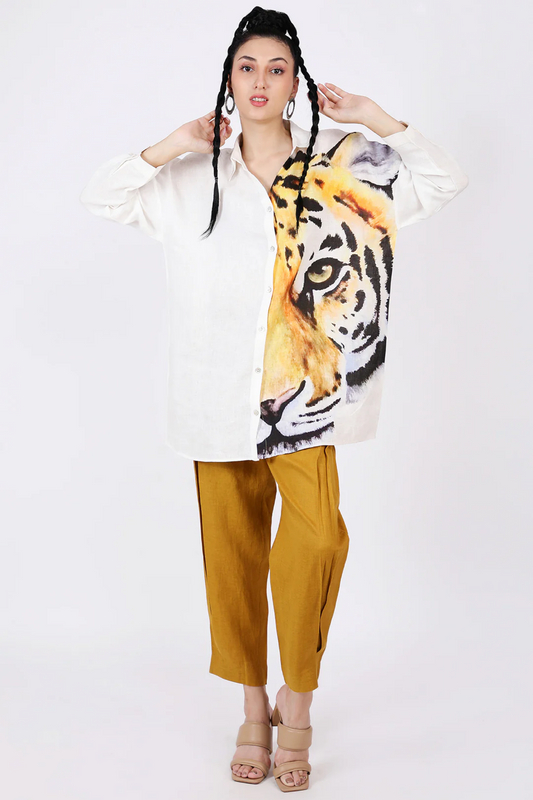 Ivory Tiger Print Lounge Shirt