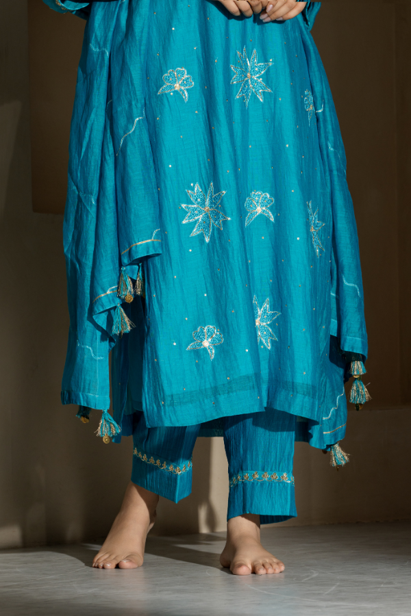 Turquoise Blue Gota Patti & Dabka Mulchanderi Kurta Set