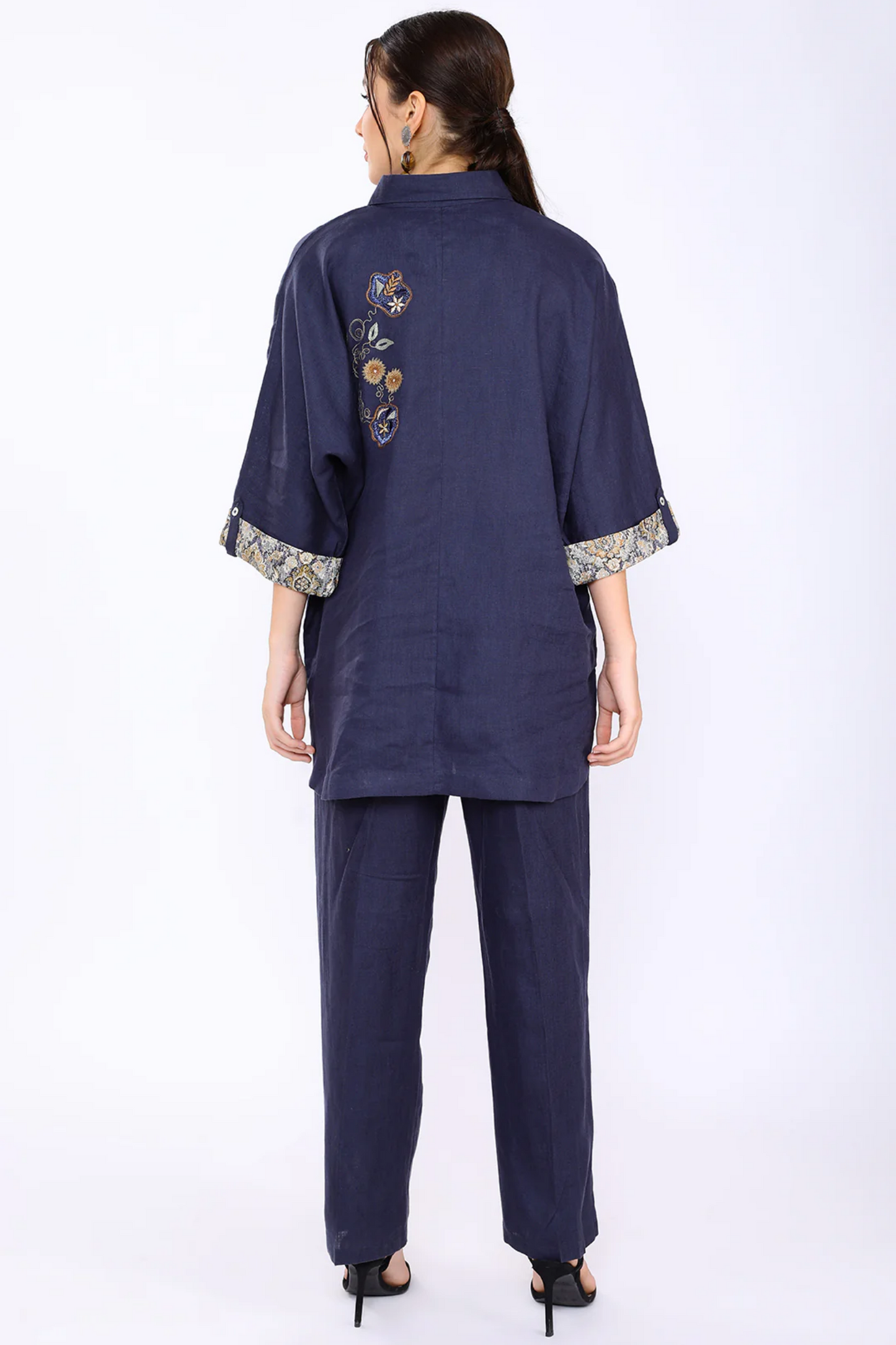 Navy Blue Embroidered Lunge Shirt