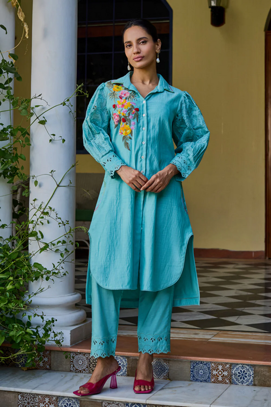 Sama Button Down Turquoise Co-ord Set