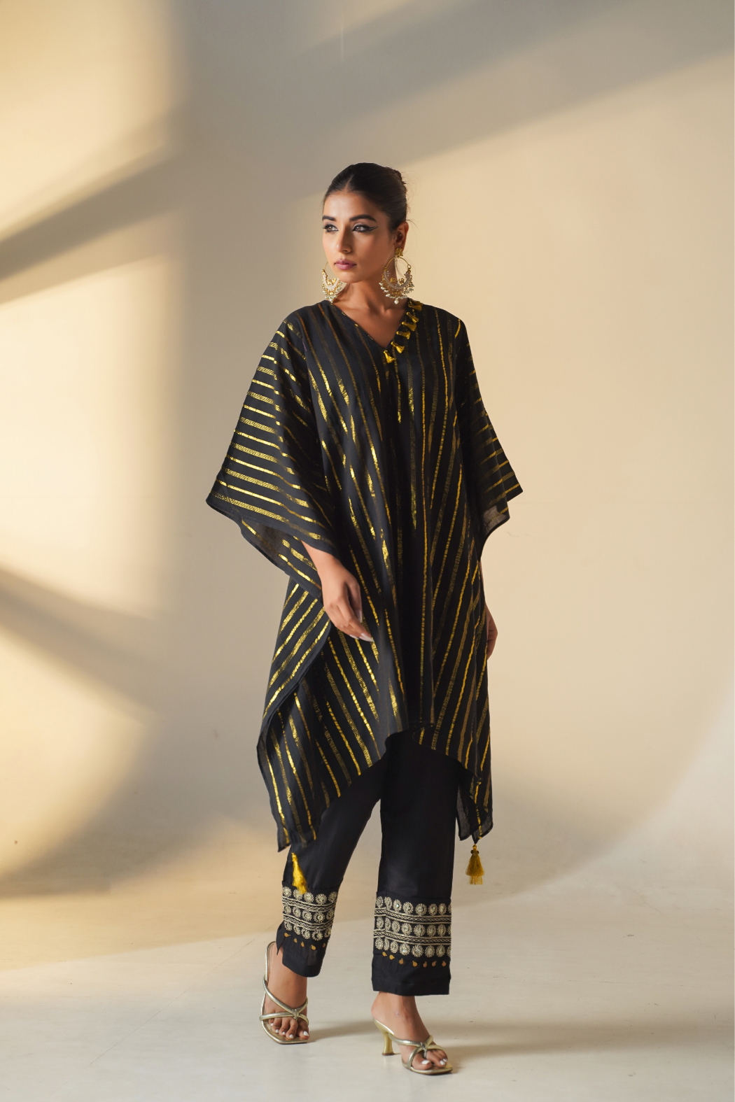 Stunning Black & Gold Kaftan & Pant Co-ord Set