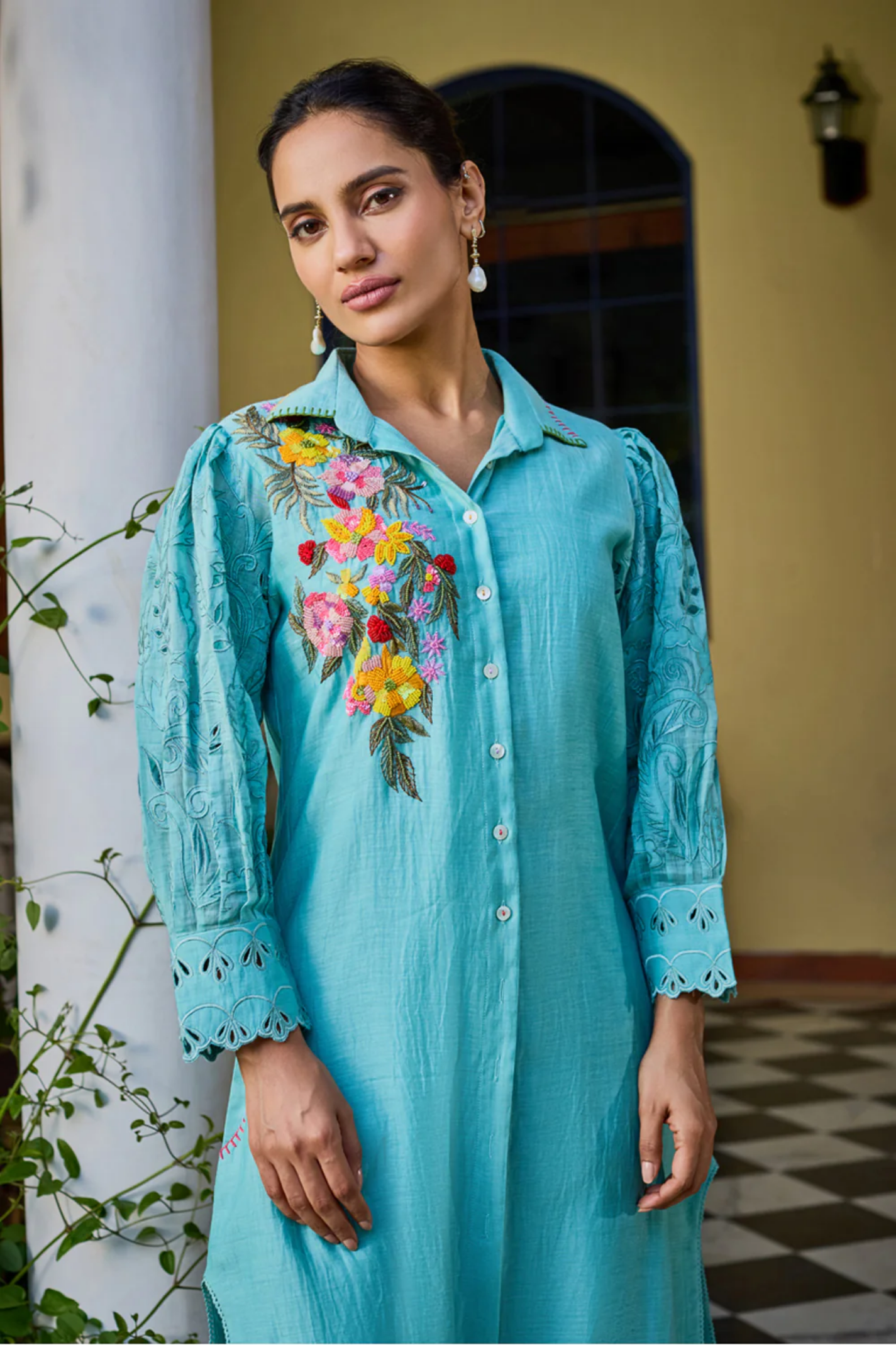 Sama Button Down Turquoise Co-ord Set