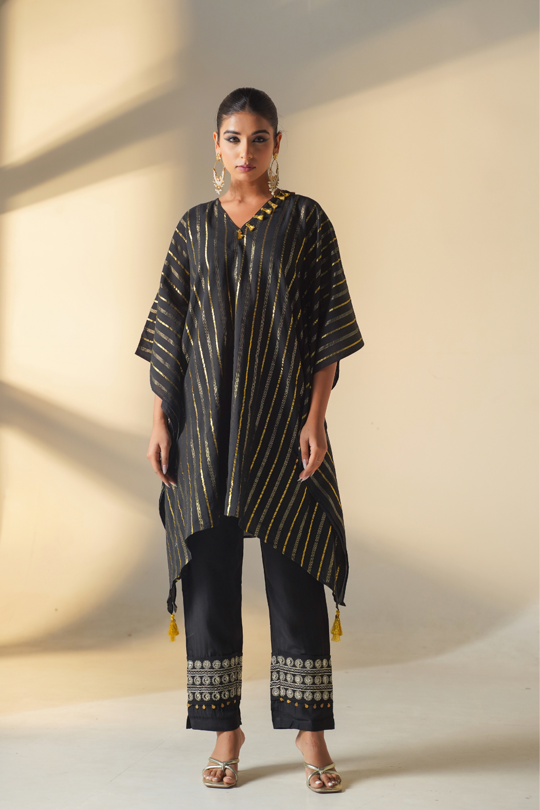 Stunning Black & Gold Kaftan & Pant Co-ord Set