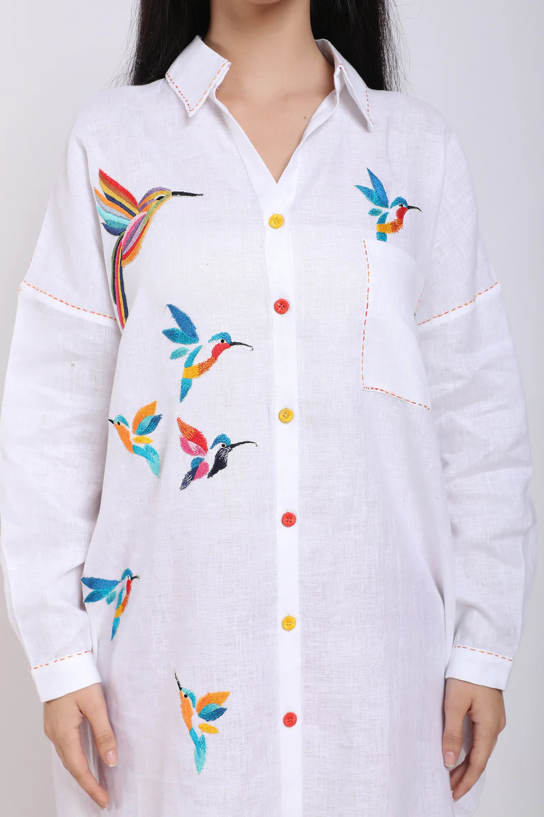 WHITE BIRDS EMBROIDERED SHIRT