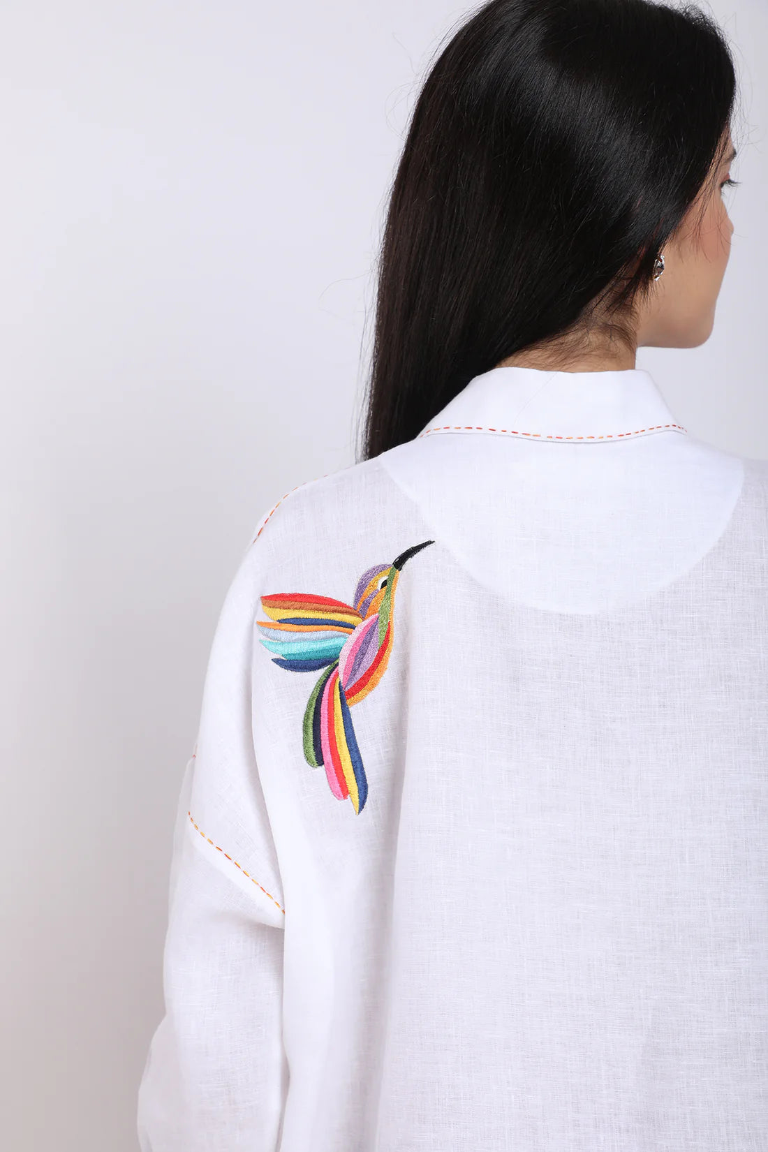 WHITE BIRDS EMBROIDERED SHIRT