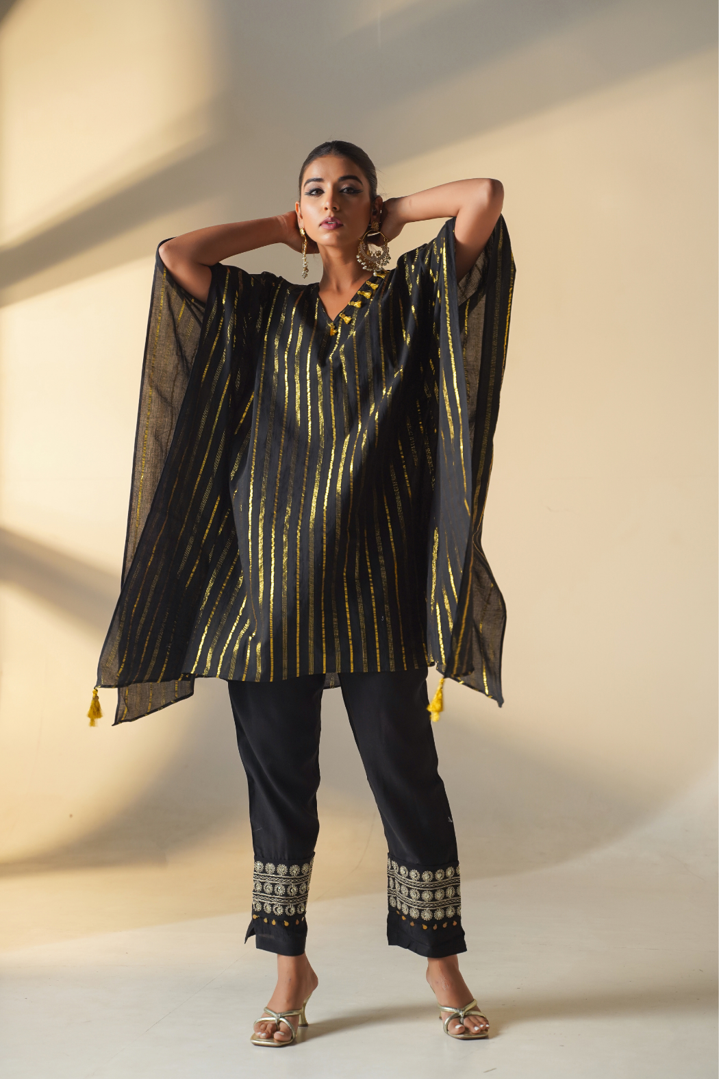 Stunning Black & Gold Kaftan & Pant Co-ord Set