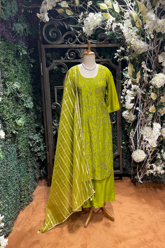 Green Floral Embroidered Kurta Sharara Set