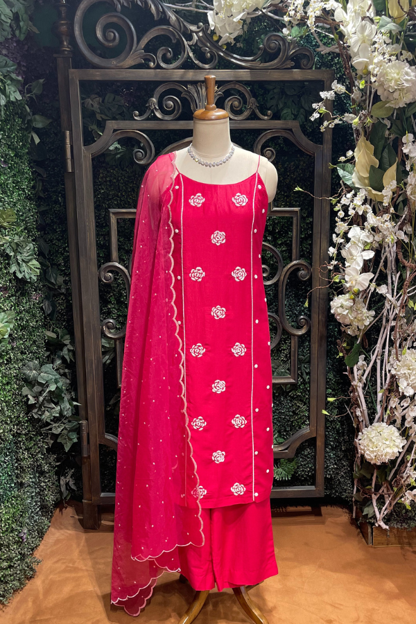 Pink Pearl Embroidered Kurta Sharara Set