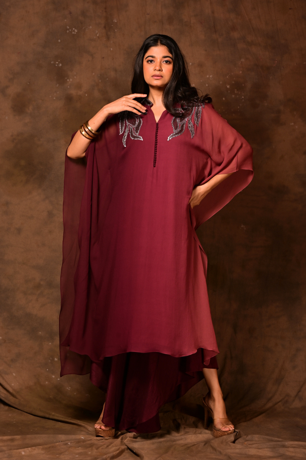 Wine Ombre Kaftan Set