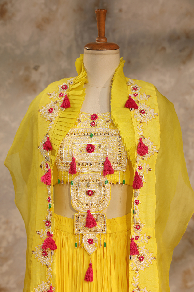 Yellow Pearl Cape Lehenga Set