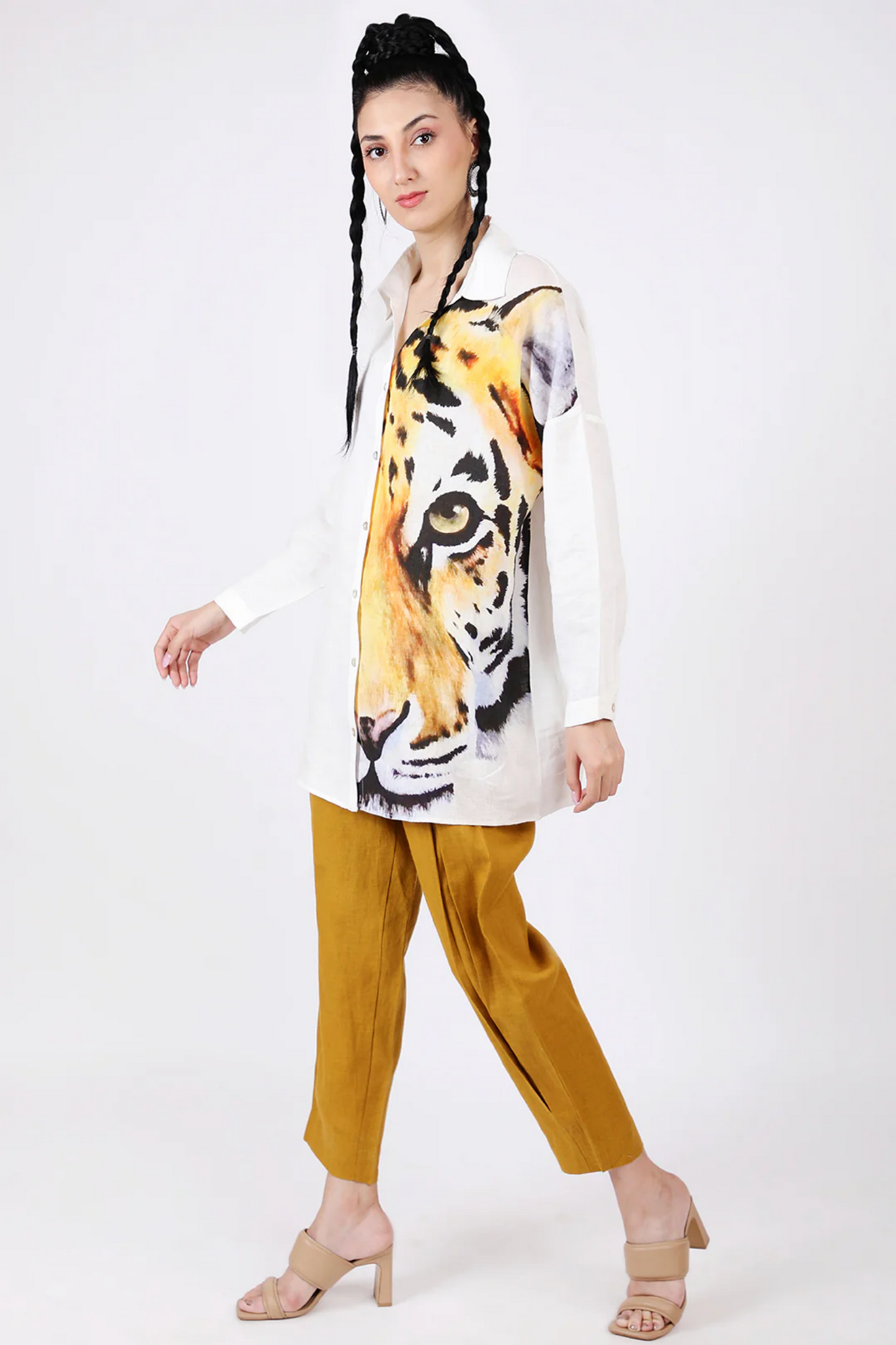 Ivory Tiger Print Lounge Shirt