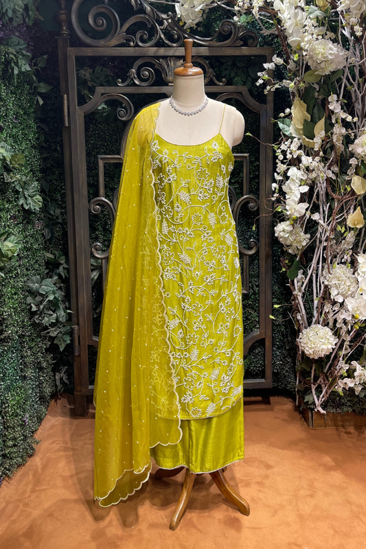 Green Floral  Embroidered Kurta Sharara Set