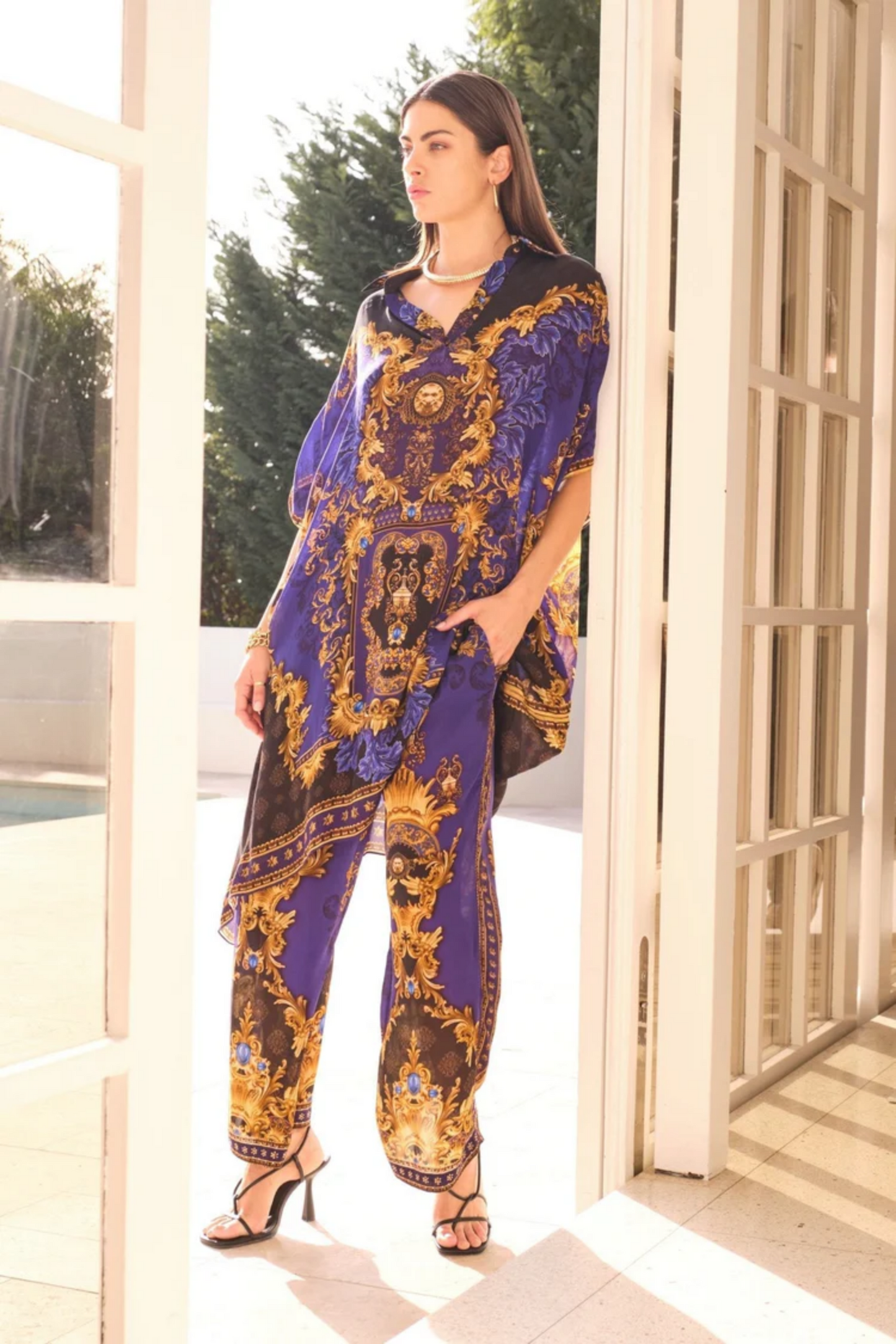 EMPRESS MIDI COLLAR KAFTAN WITH PALAZZO