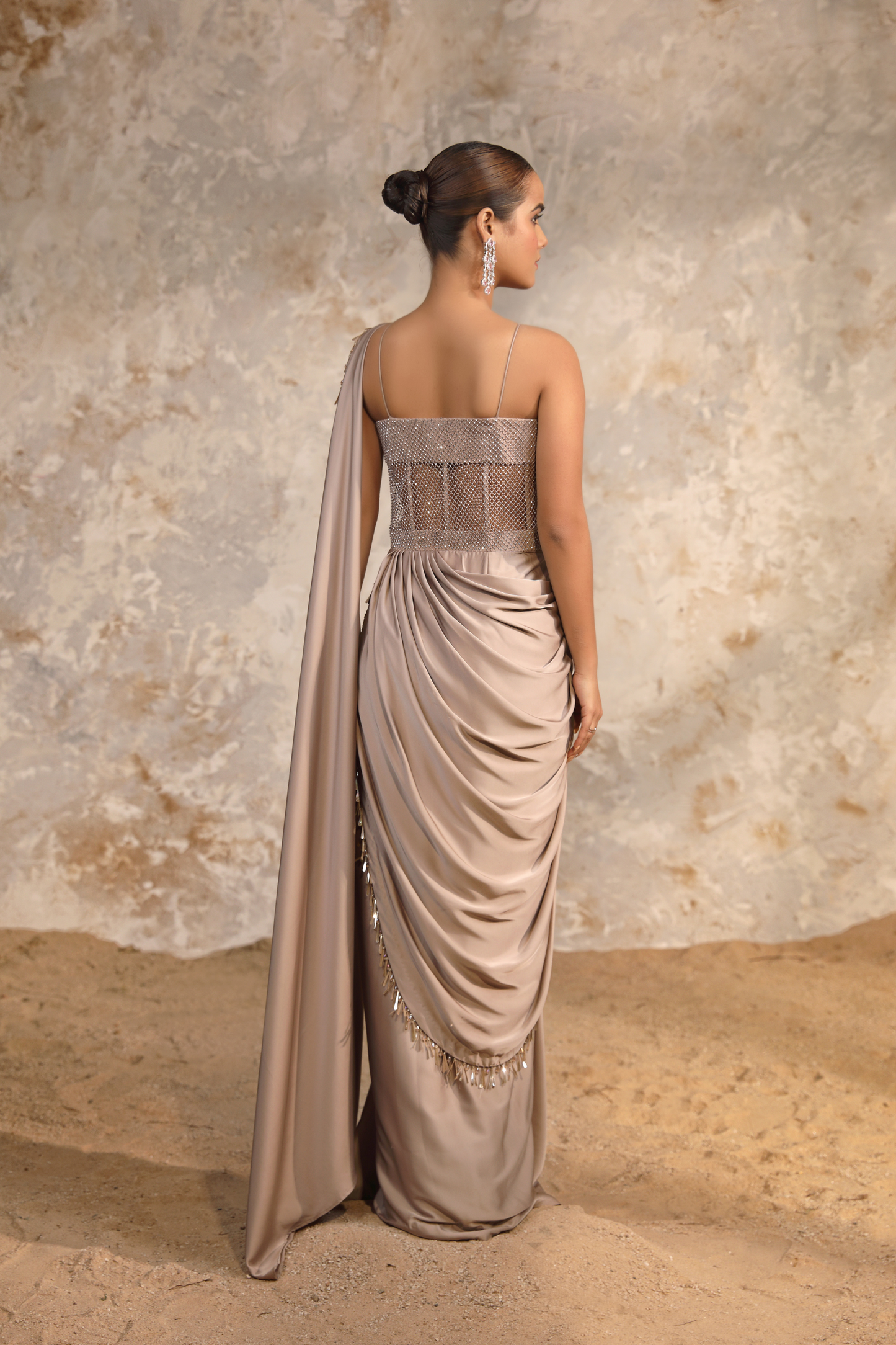 Champagne Gold Saree Corset Gown