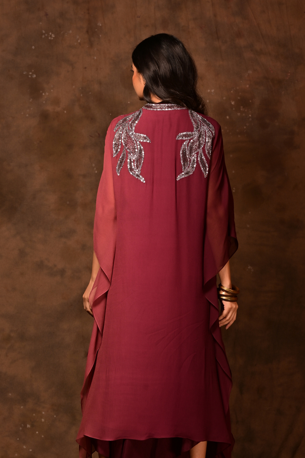 Wine Ombre Kaftan Set