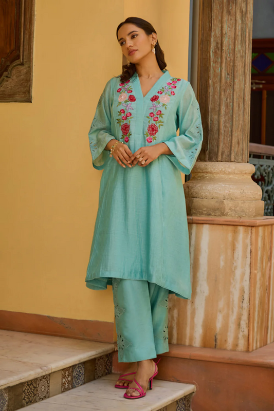 Arya Turquoise Kurta Set (With Dupatta)