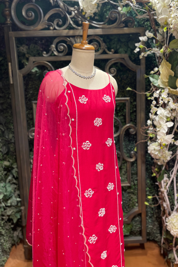 Pink Pearl Embroidered Kurta Sharara Set