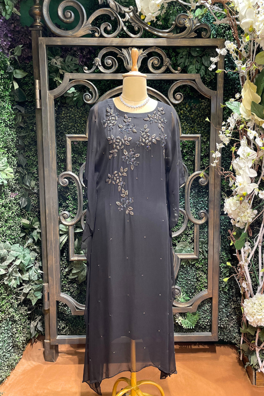 Black Floral Embroidered Kaftan Dress