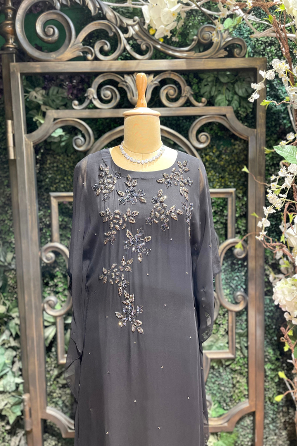 Black Floral Embroidered Kaftan Dress