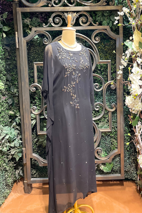 Black Floral Embroidered Kaftan Dress