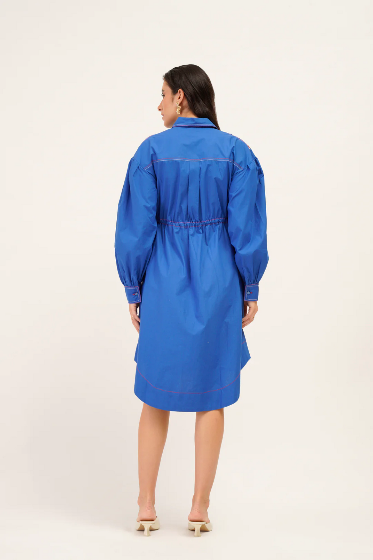 Brielle Blue Dress with Floral Embroidery