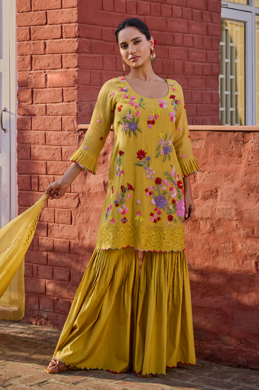 Reyna Mustard Short Kurta & Gharara Set