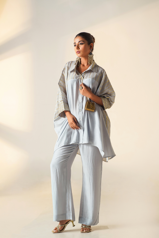 Classic Grey Kaftan Shirt Set